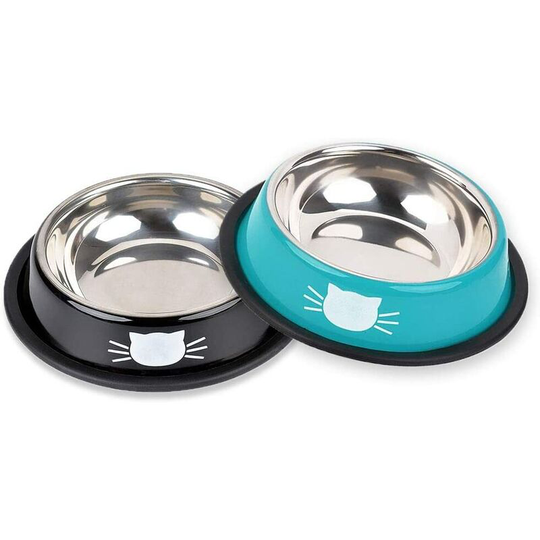 Cat Bowl 2 Pieces, Stainless Steel Cat Bowl Non-Slip Cat Bowl Set, Feeders and Drinkers for Cat Puppies Hamsters Rabbits Small Animals