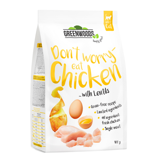 2 x 400g Greenwoods Adult Dry Cat Food - Special Price!* - Chicken with Lentils, Potatoes & Egg (2 x 400g)