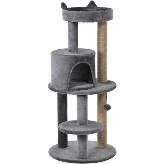 3-Tier Deluxe Cat Activity Tree Scratching Posts Perch House Kitten Grey - Grey - Pawhut