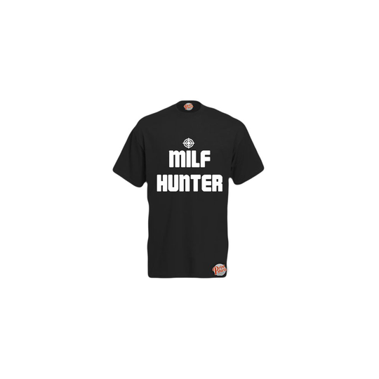 (Black, Medium) Milf Hunter! Mens Unisex Funny T-Shirt. Retro Tee