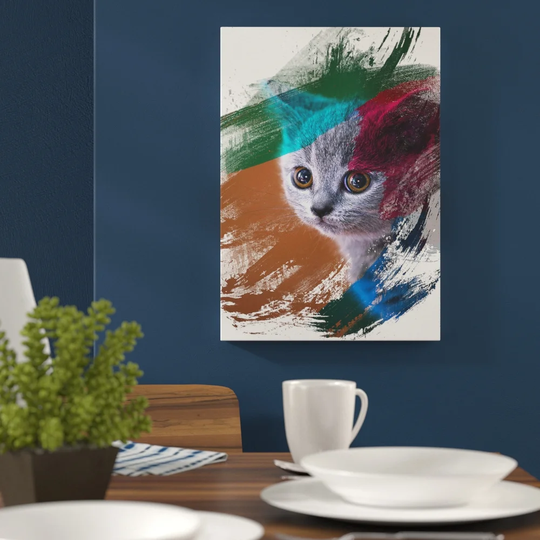 'British Blue Shorthair Kitten Cat' Graphic Art Print on Canvas