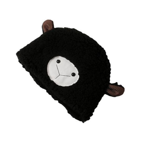 2 pieces of lamb hats Children's imitation lamb cashmere cute winter warm basin hat Versatile ear cap (black)