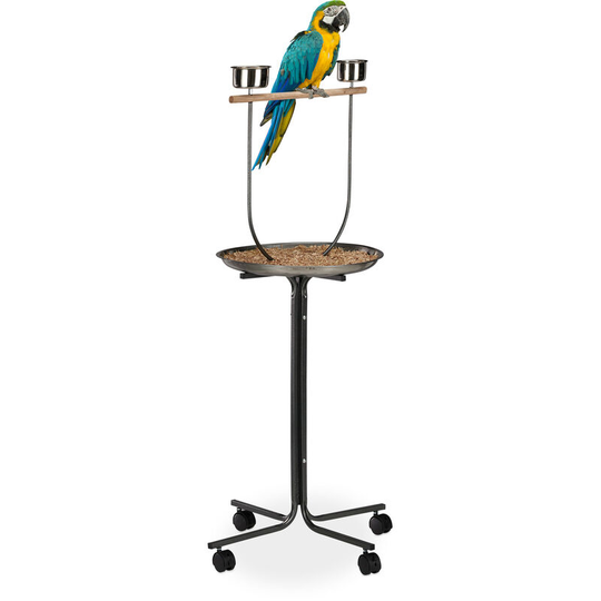 Xl Activity Centre For Parrots, Approach Rod, 2 Bowls, Mobile, Cockatiel, hwd: 130 x 60 x 60 cm - Relaxdays