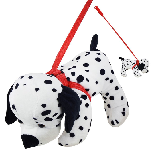 (White (Dalmatian)) Standing Dog On A Lead Plush Soft Toy Puppy Assorted Toys Walk Kids Teddy Pet