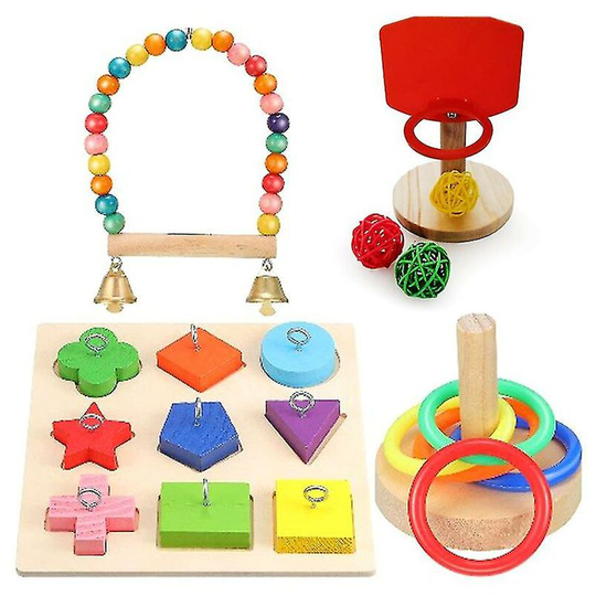 Bird Training Toy Set Include Wooden Bird Block Puzzle Toy Thsinde