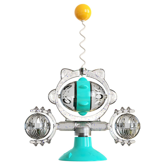 Interactive Cat Toy Windmill, Indoor Cat Toy with Cat Suction Cup, Rotating Cat Toy with Catnip Ball, Catnip Toy Kibble Dispenser