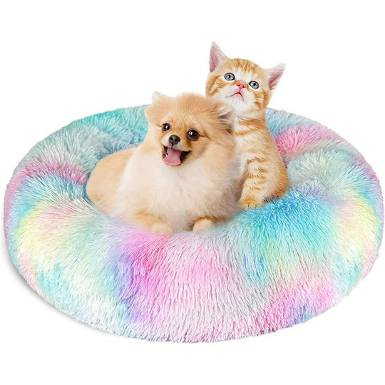 Donut Dog Cat Bed 60cm Self-Warming & Washable Puppy Bed Deluxe Round Soft Plush Pet Bed for Small Dogs and Cats(multicolor)