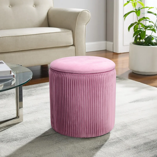 Maegan 38Cm Wide Velvet Round Storage Ottoman