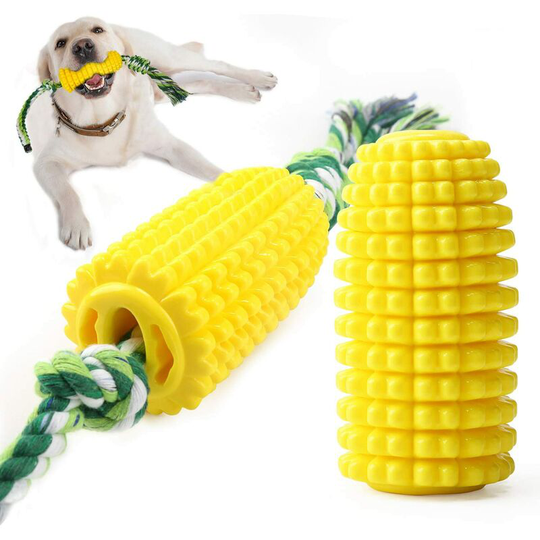 Solid Dog Toy, Rubber Dog Chew Toy with Rope, Corn Shaped Dog Toothbrush - 1 piece SOEKAVIA