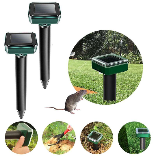 2 Pack Ultrasonic Animal Repellent Solar Powered Humane Rodent Repellent Animal Repeller Mole Repellent
