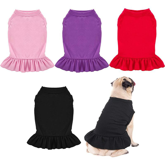 4 Pieces Dog Dresses Pet Shirts with Ruffles Cute Puppy Clothes Dog Sundress Pet Vest for Small Medium Dogs Cats, 4 Colors (Black, Red, Purple, Pink,