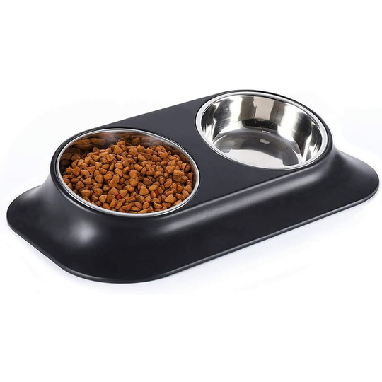 2 Bowls for Dogs and Cats 400ML, Double Stainless Steel Feeders and Drinkers with 15° Non-Slip Inclination for Dogs and Cats