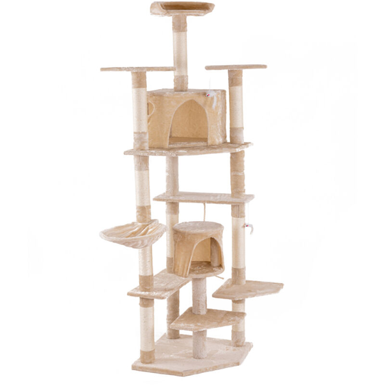 80 inch(201CM) High Solid Cat Climb Tree Cat Tower Cat Play House Furniture Cute Sisal Rope Plush-Beige - Beige