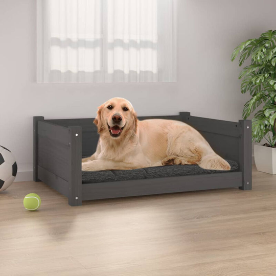 Dog Bed Grey 75.5x55.5x28 cm Solid Pine Wood