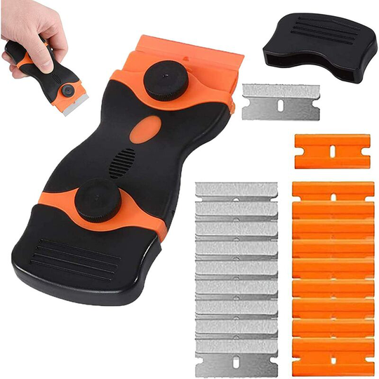 Scraper, Double Edge Scraper, Ceramic Hob Scraper with 10pcs Extra Metal Blades and 10pcs Plastic Blades, for Removing Labels, Glue (1PCS)