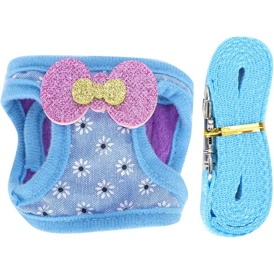 Pet Chest Strap Set Pet Vest Harness Rabbit Hamster Blue Snowflake Pattern Small Animal Leash Safety Leash