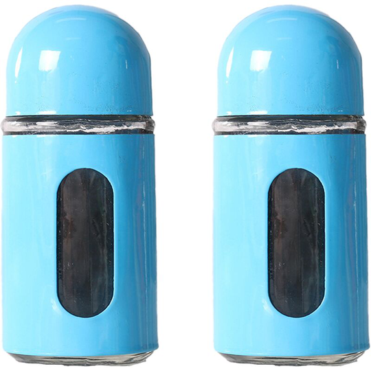 Glass Salt and Pepper Shakers with Adjustable Pour Holes - Stainless Steel Salt Shaker and Pepper Shaker blue
