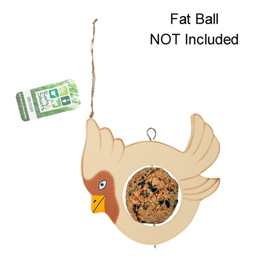 Bird Shaped Wooden Hanging Fatball / Fruit Bird Feeder - Cream & Brown Bird