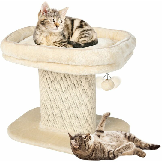 Costway - 2 Tier Cat Tree Tower Stand Carpeted Natural Sisal Climbing Tower Play Center