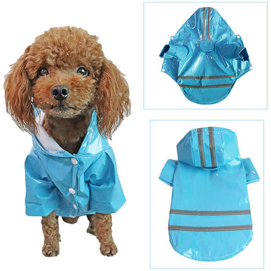 Dog Raincoat Pet Poncho with Reflective Strip Hoodie Waterproof, Blue-L - Blue-L