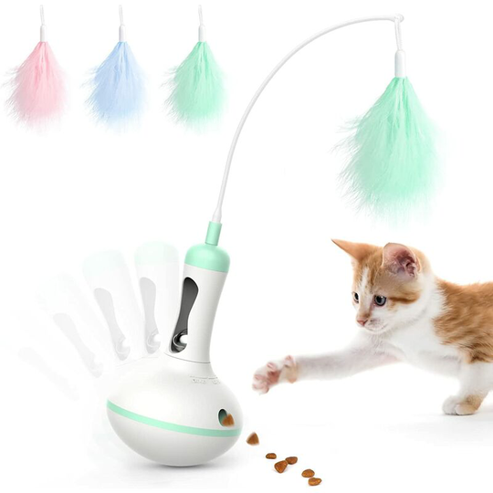 Cat Bell Goblet Feather Toy, Fun Pet Food Dispenser Toy, Interactive Indoor Entertainment Toy with Feathers, Green