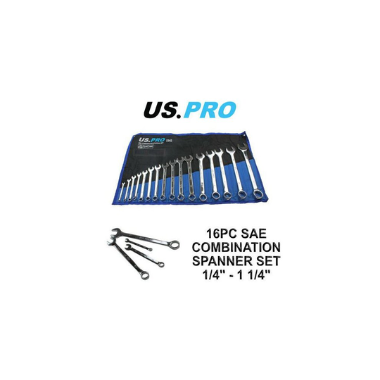US PRO Tools 16PC SAE Combination Spanner Set 1/4" - 1 1/4" 2242