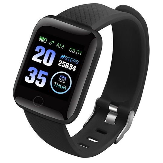 116Plus Sports Bracelet Sports Fitness Wristband Heart Rate Blood Pressure Sleep Monitor Pedometer, Black - Black