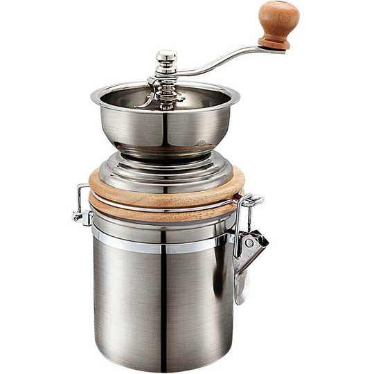 Heguyey - Coffee grinder manual hand crank mill in retro style 304 stainless steel with wooden lid, portable hand cranked coffee maker, spice nuts
