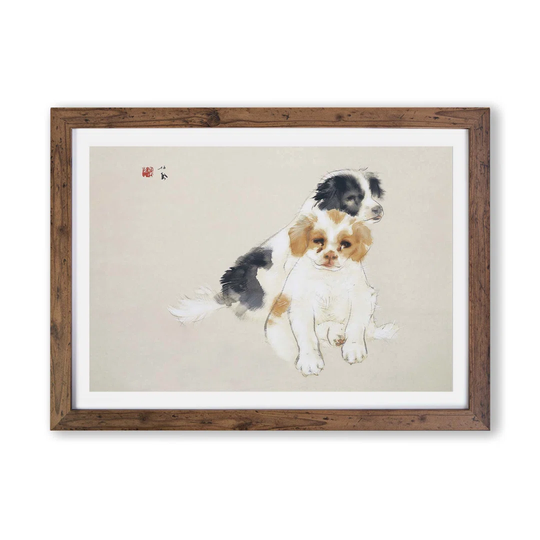 'Two Puppies' - Picture Frame Painting Print on Paper