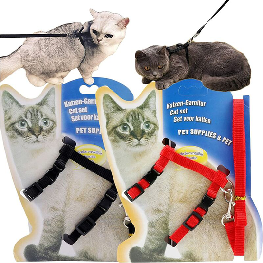 Modou - 2 Pieces Cat Harness and Leash Collar, Cat Escape Resistant Collar, Adjustable Cat Escape Resistant Nylon Harness for Cats, Small Dogs,