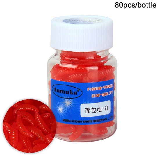 80pcs 2cm Fishing Lure Soft Plastic Artficial Maggot Grub Worm Soft Bait Lures,model:Red 80pcs - model:Red 80pcs