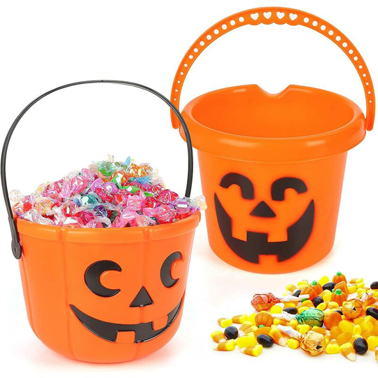 2 Pack Halloween Pumpkin Bucket, Pumpkin Candy Bucket, Candy or Treat Bucket, Plastic Jack o Lantern Bucket for Halloween Party Decorations