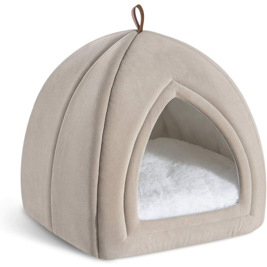 Indoor cat bed cat bed cat bed cat tent, with washable removable cushion, cat bed, cat house, dog bed, beige, 15 * 14 * 15 inches (38.1 * 35.5 *