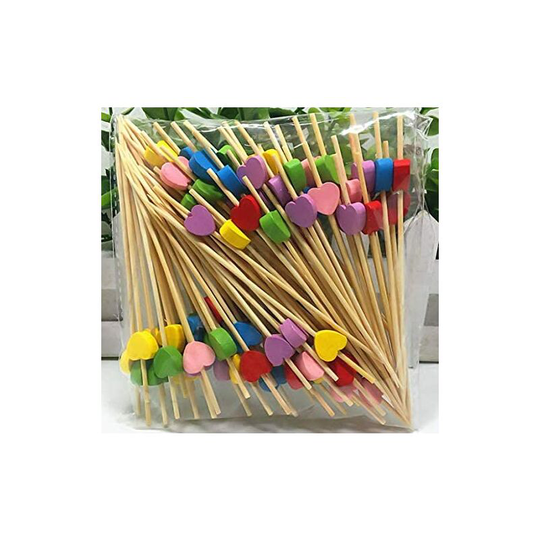 Cocktail Chopsticks 100 Wooden Toothpicks Party Supplies Finger Food Treats Fruit Sandwich Snacks - Multicolor Hearts