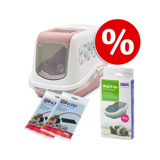 Covered Cat Litter Tray Flamingo Design Bundle Filter Tray Bags