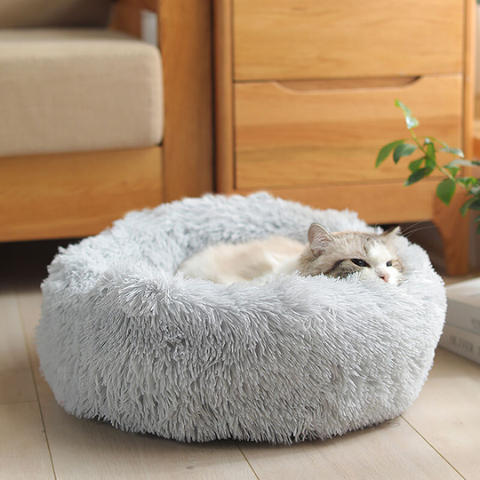 Livingandhome 70CM Round Faux Fur Fluffy Shaggy Sheepskin Pet Bed, Light Grey