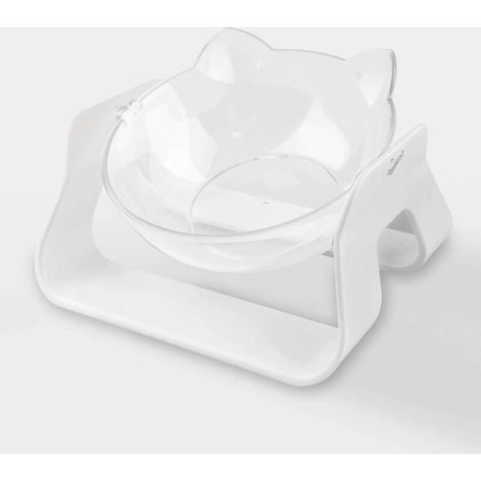 Cat Bowl Cat Water Meal Bowl Stand Holder High Raised Cat Bowl Non-Slip Raised Cat Food Bowl Transparent Plastic Adjustable Height (White)