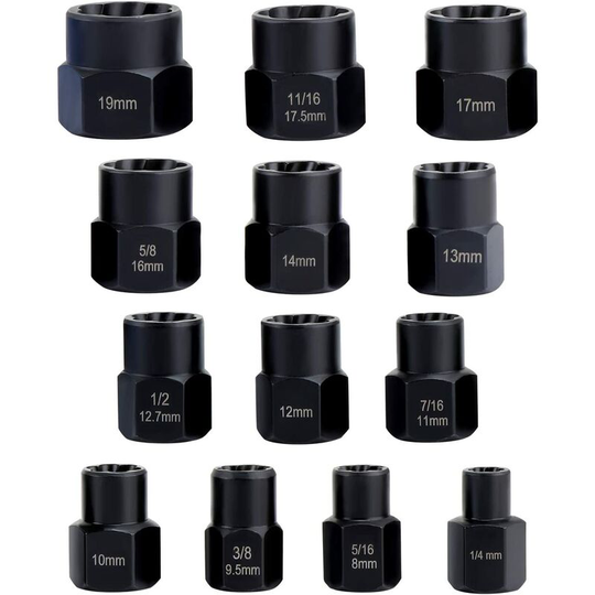 13PCS Twist Socket Set,3/8" Drive Damaged Bolt Remover, Grip Nut Extractor Socket Sets for The Removal of Locking Wheel Nuts