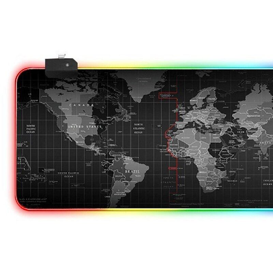 RGB Gaming Mouse Pad 800 x 300x 4mm XL Oversized RGB LED Luminous Mouse Pad for Keyboard Mice Computer PC Non-Slip World Map Mousepad