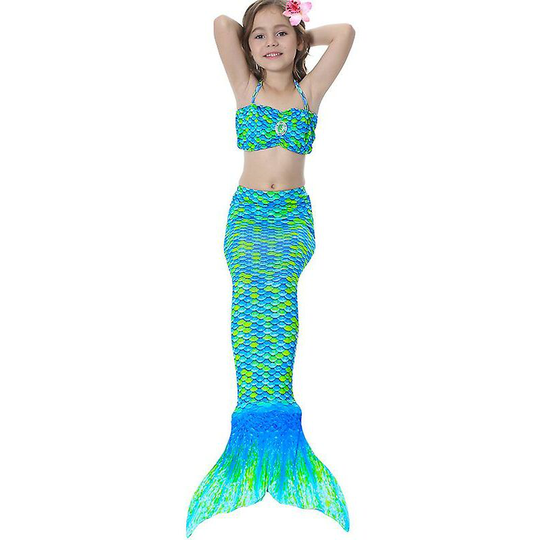 Thsinde - Kids Girls Mermaid Tail Bikini Set Swimwear Swimsuit Swimming Costume Green 10-11 Years