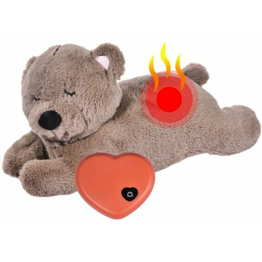 Plush Dog Toy, Puppy Toy with Heartbeat Behavioral Aid Warm Stuffed Pet Toy, Bear Shape