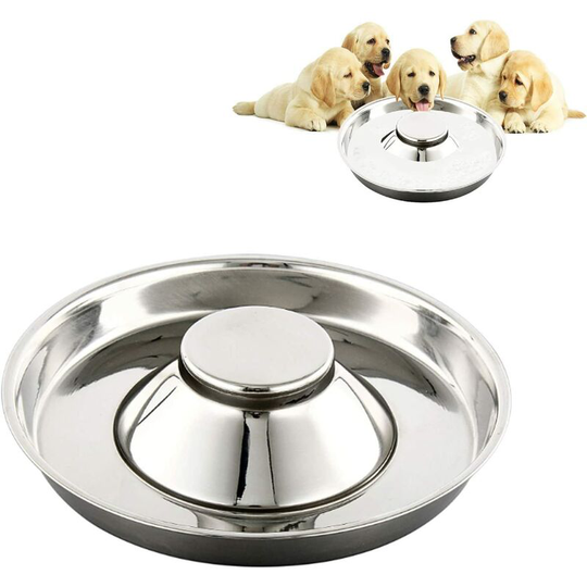 Slow stainless steel dog food bowl, can be used for multiple puppies to eat water and dog food at the same time