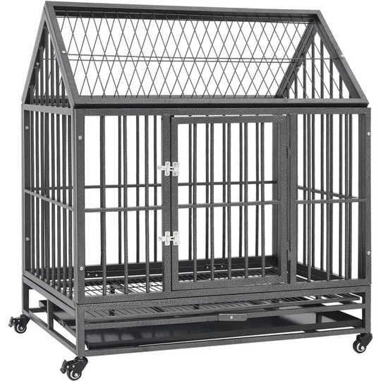 Dog Cage with Wheels and Roof Steel 92x62x106 cm Vidaxl Black