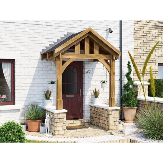 Dunster House Ltd. - Wooden Porch Canopy Kit 2m x 1.5m Pressure Treated Door Shelter - Thunderdam Half Height 2 Post