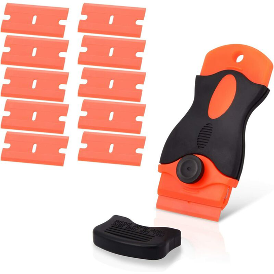 Perle Rare - Scrapers, Glass Scraper Glass Ceramic Plate Scraper with 10 Plastic Scrapers, for Removing Labels, Glue, Paint Stickers and Decals,