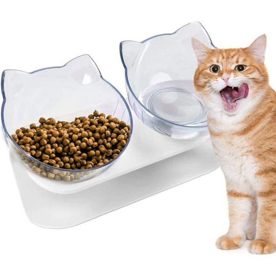 Cat Bowl, Tilt 15 ° Double Raised Cat Bowl, Anti-Slip & Adjustable Protective Neck Pet Food Bowl, Orthopedic Bowl for Cats and Dogs