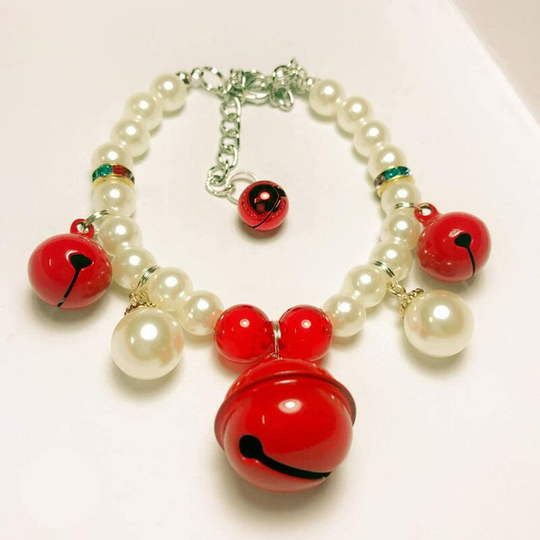 Pet Dog Necklace Collar Teddy Cat Small Dog Pearl Cartoon Copper Bell Collar