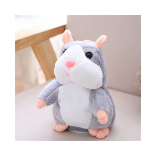 (Gray, 18CM) Cute Talking Hamster Mimicry Pet Plush Toy Kids Speak Talking Sound Record Toy