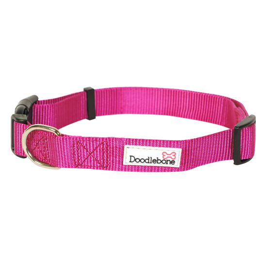 (Medium, Pink) Doodlebone Bold Nylon Dog Collar
