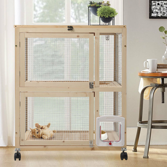 80CM Fir Material Cat House with Mixing Wheel and Ladder and Top Rod - Livingandhome